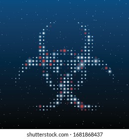 The biohazard symbol filled with white dots. Some dots is red. Vector illustration on blue background with stars