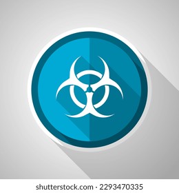 Símbolo de riesgo biológico, icono azul vector de diseño plano con sombra larga