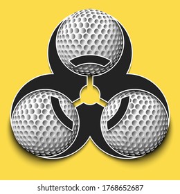 Símbolo de riesgo biológico con bola de golf. Precaución del signo tóxico del peligro biológico. Golf en cuarentena. Cancelación de torneos deportivos. Ilustración del vector
