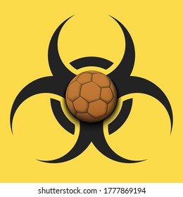 Biohazard symbol with handball ball. Caution biological danger toxic sign. Handball quarantined. Cancellation of sports tournaments. Vector illustration