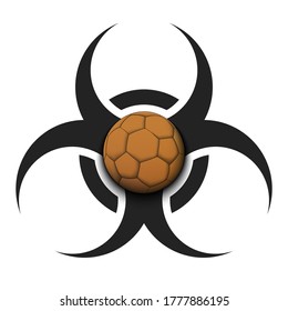 Biohazard symbol with handball ball. Caution biological danger toxic sign. Handball quarantined. Cancellation of sports tournaments. Vector illustration