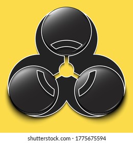 Biohazard symbol with hockey puck. Caution biological danger toxic sign. Soccer quarantined. Cancellation of sports tournaments. Vector illustration