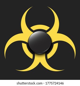 Biohazard symbol with hockey puck. Caution biological danger toxic sign. Soccer quarantined. Cancellation of sports tournaments. Vector illustration