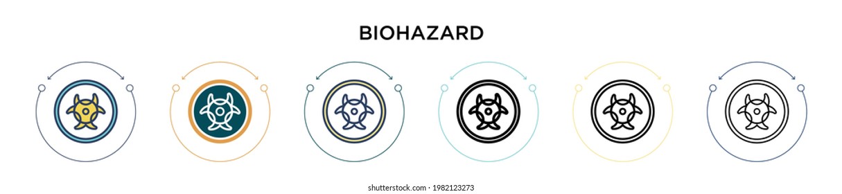 Biohazard symbol icon in filled, thin line, outline and stroke style. Vector illustration of two colored and black biohazard symbol vector icons designs can be used for mobile, ui, web