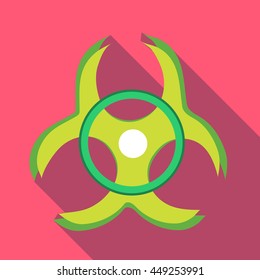 Biohazard symbol icon in flat style on a pink background