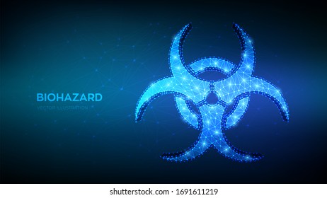 Biohazard symbol. Low polygonal abstract biohazard, epidemic, virus alert, infection, bacteria, contagion, toxic, waste, quarantine, contamination sign. Vector illustration.