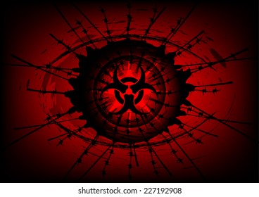 biohazard symbol on Surrounded by barbed wire background