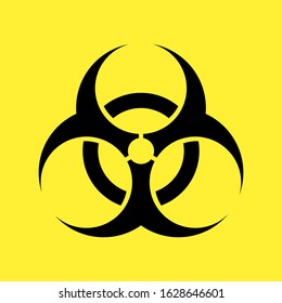 Biohazard Symbol on yellow  background. Hazard warning symbol on yellow background. Isolated vector illustration of biohazard symbol. Icon can be used as a poster, wallpaper and for infographics.