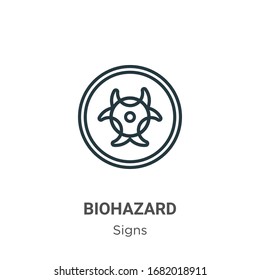 Icono de vector de contorno de símbolo de biosenicidad. Icono de símbolo de riesgo biológico en línea delgada, ilustración de elemento simple vector plano de signos editables concepto de trazo aislado en fondo blanco