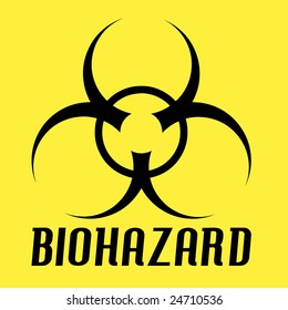 Biohazard symbol over a yellow.  All of the elements in this vector are fully editable.