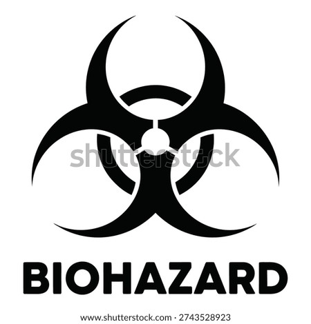 Biohazard symbol with three curved lines and circle center on white background icon