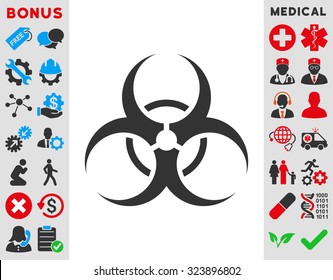 Biohazard Symbol vector icon. Style is bicolor flat symbol, blue and gray colors, rounded angles, white background.