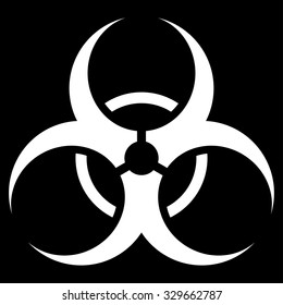 Biohazard Symbol vector icon. Style is flat symbol, white color, rounded angles, black background.