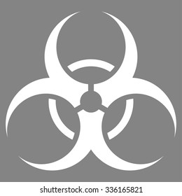 Biohazard Symbol vector icon. Style is flat symbol, white color, rounded angles, gray background.