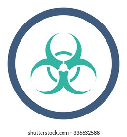 Biohazard Symbol vector icon. Style is bicolor flat rounded symbol, cobalt and cyan colors, rounded angles, white background.