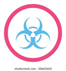 Biohazard Symbol vector icon. Style is bicolor flat rounded symbol, pink and blue colors, rounded angles, white background.