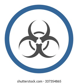 Biohazard Symbol vector icon. Style is bicolor flat rounded symbol, cobalt and gray colors, rounded angles, white background.