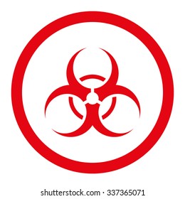 Biohazard Symbol vector icon. Style is flat rounded symbol, red color, rounded angles, white background.