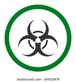 Biohazard Symbol vector icon. Style is bicolor flat rounded symbol, green and gray colors, rounded angles, white background.