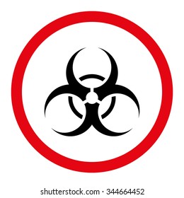 Biohazard Symbol vector icon. Style is bicolor flat rounded symbol, intensive red and black colors, rounded angles, white background.