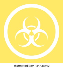 Biohazard Symbol vector icon. Style is flat rounded symbol, white color, rounded angles, yellow background.