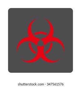 Biohazard Symbol vector icon. Style is flat rounded square silver button with red symbol, white background.