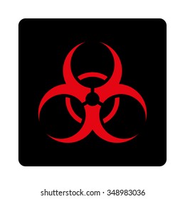 Biohazard Symbol vector icon. Style is flat rounded square button, intensive red and black colors, white background.