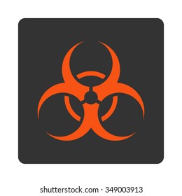 Biohazard Symbol vector icon. Style is flat rounded square button, orange and gray colors, white background.