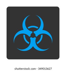 Biohazard Symbol vector icon. Style is flat rounded square button, blue and gray colors, white background.