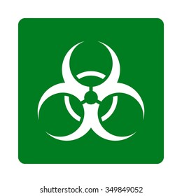 Biohazard Symbol vector icon. Style is flat rounded square button, white and green colors, white background.