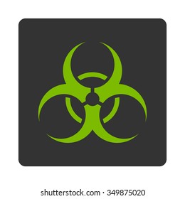 Biohazard Symbol vector icon. Style is flat rounded square button, eco green and gray colors, white background.