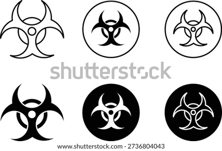 Biohazard symbols vector icons set in Outline, Solid style. Biohazard icon for web design.
