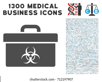 Biohazard Toolbox grey vector icon with 1300 health care commercial pictograms. Collection style is flat bicolor light blue and gray pictograms.