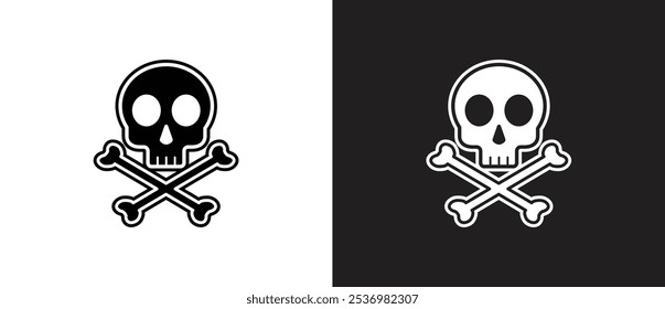 Biohazard, Toxic, Danger warning icon, Dangerous crossbones and skull icon. Crossbones and Skull vector icon flat. Crossbones icon vector illustration in black and white background. 