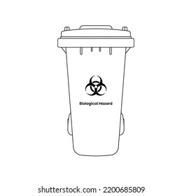 Biohazard Trash Bin Outline Icon Illustration on White Background