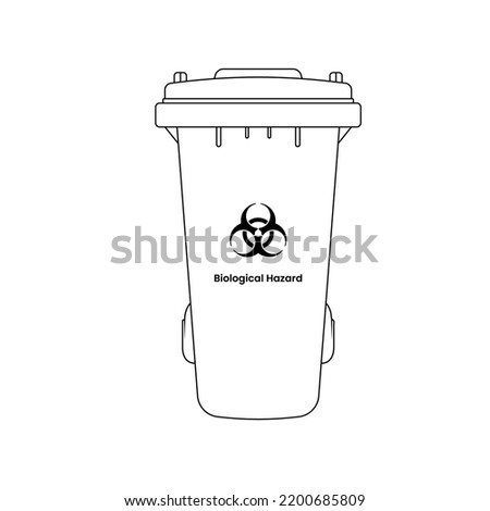 Biohazard Trash Bin Outline Icon Illustration on White Background