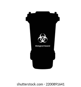 Biohazard Trash Bin Silhouette. Black and White Icon Design Elements on Isolated White Background