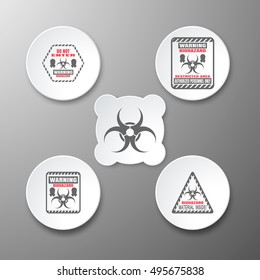 Biohazard - vector isolated icons set of stamps with shadow on the gray background.