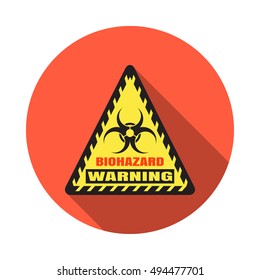 Biohazard - vector isolated triangle icon with shadow on the red background.
