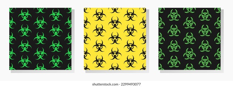 Biohazard vector seamless patterns collection. Best for polygraphy, mobile apps and web design.