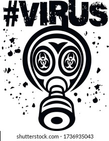 biohazard, virus, sign with gas mask, grunge vintage design t shirts