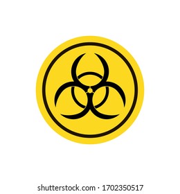Biohazard Warnzeichen auf gelbem Rundzeichen. Isolierte Chemikaliengefahr-Ikone. Biologische Gefahr warnt. Strahlenschutzzone. Vektorillustration EPS10.