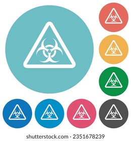 Biohazard warning flat white icons on round color backgrounds