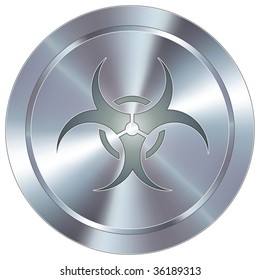 Biohazard warning icon on round stainless steel modern industrial button