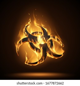 Biohazard warning sign in flame