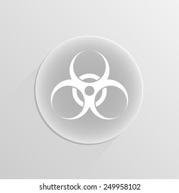 biohazard warning sign or logo on a white button with shadow 