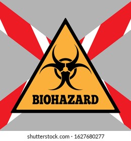 Biohazard warning sign on the background of carbon tapes. Flat vector illustration.