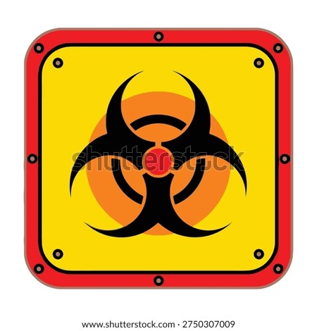 Biohazard warning sign with red border yellow background and black symbol indicating danger and contamination risk