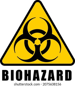 Biohazard warning sign in the shape of a triangle. Black and yellow danger vector illustration for labs or quarantine areas.