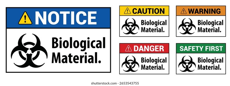 Sinais de aviso de risco biológico. Aviso, cuidado e sinais de perigo com o símbolo de risco biológico. Ilustração vetorial de sinais de segurança para materiais biológicos.